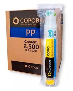 COPO TRANSPARENTE, COPOBRAS PP, 180ML, CAIXA COM 25 PACOTES DE 100 UNIDADES