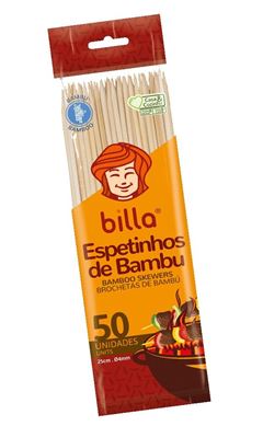 ESPETO DE BAMBU, BILLA, TAMANHO 25CM, PACOTE COM 50 UNIDADES