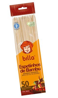 ESPETO DE BAMBU, BILLA, TAMANHO 30CM.04MM, PACOTE COM 50 UNIDADES