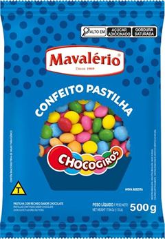 MINI PASTILHAS CONFEITADAS, MAVALÉRIO, SABOR CHOCOGIROS, PACOTE 500G
