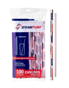 CANUDO DE SUCO, STRAWPLAST (CS-301), 5MM, BRANCO/VERMELHO, CAIXA COM 20 PACOTES DE 100 UNIDADES