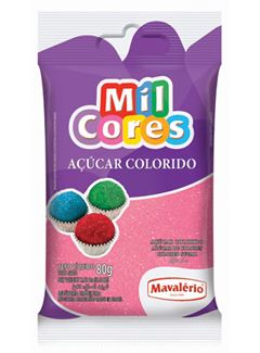 AÇÚCAR COLORIDO, MAVALÉRIO, ROSA, MIL CORES, 80G