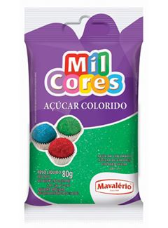AÇÚCAR COLORIDO, MAVALÉRIO, VERDE, MIL CORES, 80G.
