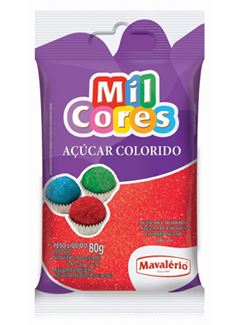 AÇÚCAR COLORIDO, MAVALÉRIO, VERMELHO,  MIL CORES, 80G.