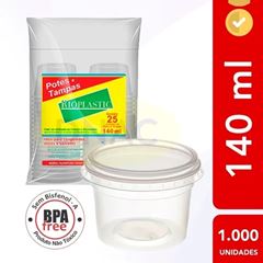 POTE COM TAMPA, RIOPLASTIC, 140ML, CAIXA COM 40 PACOTES DE 25 UNIDADES.