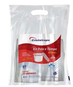 KIT POTE COM TAMPA, CRISTALCOPO, 1000ML, CAIXA COM 06 PACOTES DE 25 UNIDADES