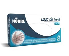 LUVA VINIL NOBRE COM PÓ, TAMANHO M, CAIXA COM 100 UNIDADES