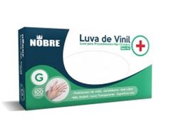 LUVA VINIL NOBRE SEM PÓ, TAMANHO G, CAIXA COM 100 UNIDADES