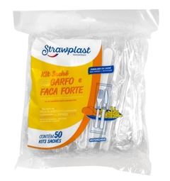 KIT SACHÊ GARFO E FACA FORTE BRANCO CAIXA COM 5 PACOTES DE 50 UNIDADES