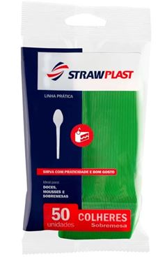 COLHER PARA SOBREMESA VERDE, STRAWPLAST, CAIXA COM 20 PACOTES DE 50 UNIDADES