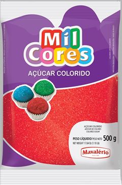 AÇÚCAR COLORIDO VERMELHO, MIL CORES, MAVALÉRIO, 500G