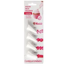 MAGO BICO PARA CONFEITAR, KIT PLASTICO, PEQUENO, COM 04 UNIDADES