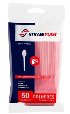 COLHER SOBREMESA ROSA, STRAWPLAST, CAIXA COM 20 PACOTES DE 50 UNIDADES