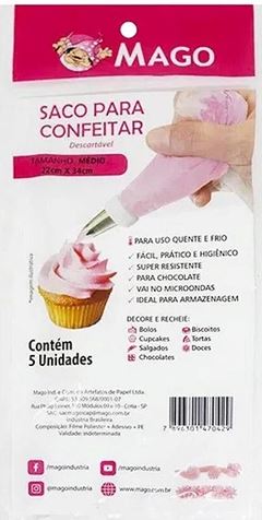 MAGO SACO PARA CONFEITAR DESCARTÁVEL MÉDIO PACOTE COM 05 UNIDADES