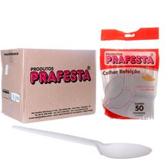 COLHER PARA REFEICAO PREMIUM, BRANCA, PRAFESTA, CAIXA COM 20 PACOTES DE 50 UNIDADES