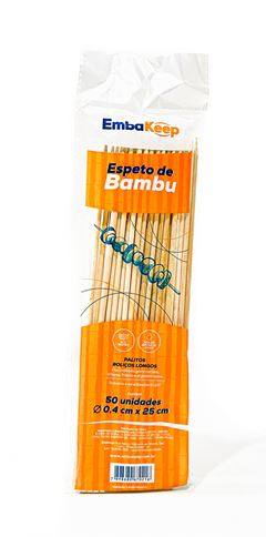 ESPETO BAMBU EMBAKEEP 25CM PACOTE COM 50 UNIDADES