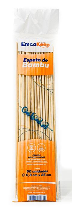 ESPETO BAMBU EMBAKEEP 30CM PACOTE COM 50 UNIDADES
