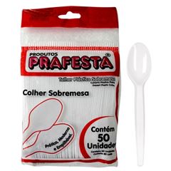 COLHER PARA SOBREMESA, BRANCA, PRAFESTA, CAIXA COM 20 PACOTES DE 50 UNIDADES
