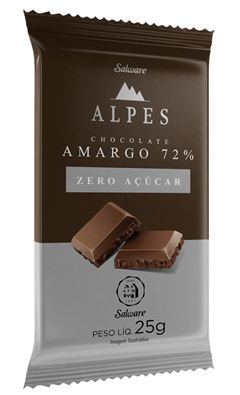 CHOCOLATE ALPES ZERO AMARGO 72% 25G 8X400G SALWARE
