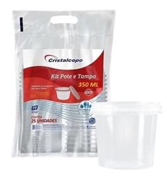 KIT POTE E TAMPA, CRISTALCOPO, 350ML, CAIXA COM 16 PACOTES DE 25 UNIDADES