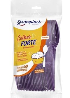 COLHER DE REFEIÇÃO, STRAWPLAST,  LINHA FORTE ROXA, CAIXA COM 10 PACOTES DE 50 UNIDADES
