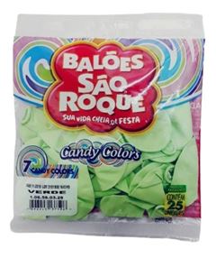 BALAO SAO ROQUE, NUMERO 7, CANDY COLORS VERDE, PACOTE COM 25 UNIDADES