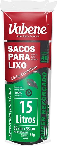 SACO LIXO PRETO VABENE 15L PC/40UN
