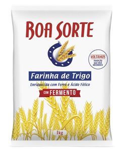 FARINHA TRIGO BOA SORTE COM FERMENTO, EMBALAGEM DE PAPEL, FARDO COM 10 PACOTES DE 1KG