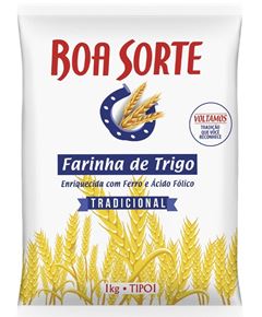 FARINHA TRIGO BOA SORTE TRADICIONAL, EMBALAGEM DE PAPEL, FARDO COM 10 PACOTES DE 1KG