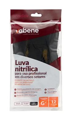 LUVA NITRILICA PRETA ”G” VABENE PCT12UN