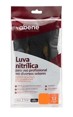 LUVA NITRILICA PRETA ”M” VABENE PCT12UN