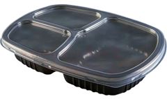 BANDEJA REFAIÇÃO COM 3 DIVISÕES, PRETA, 1150ML CX100U